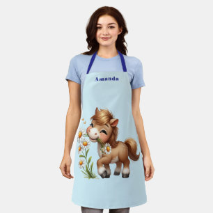 Cute Pony Eating Daisies Apron