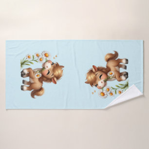 Cute Pony Eating Daisies Bath Towel Set