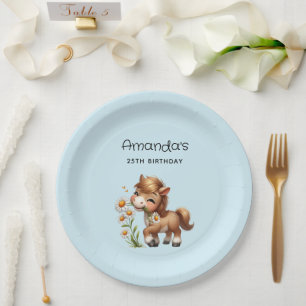 Cute Pony Eating Daisies Birthday Paper Plates