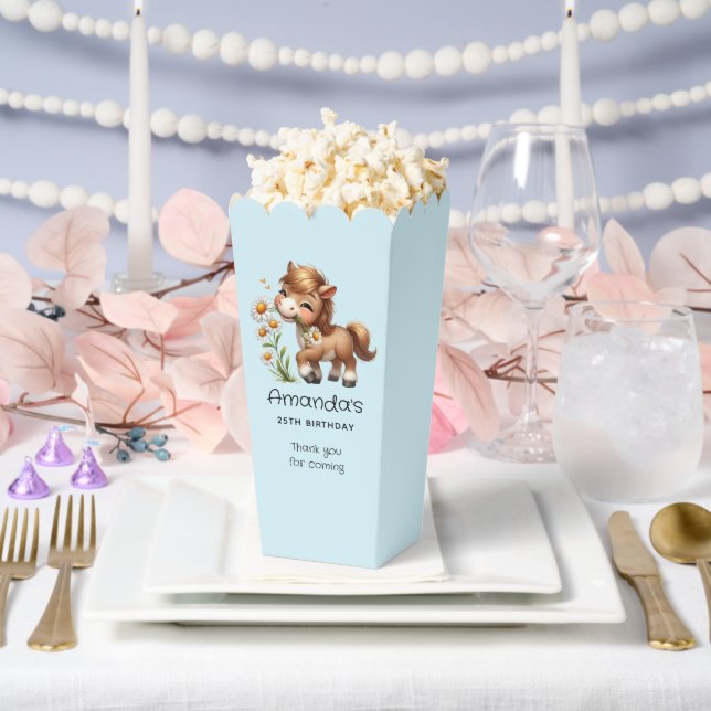 Cute Pony Eating Daisies Birthday Thank You Favor Boxes (Wedding)