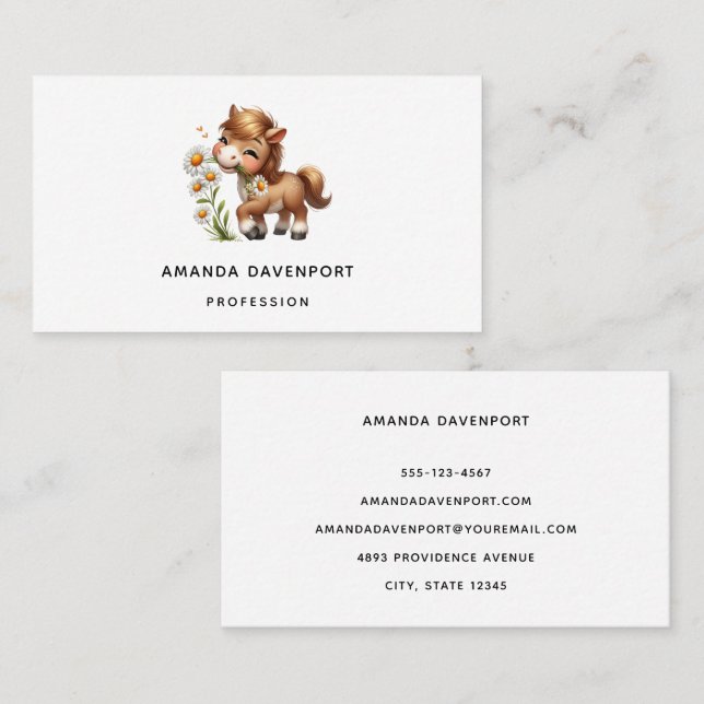 Cute Pony Eating Daisies Business Card (Front/Back)