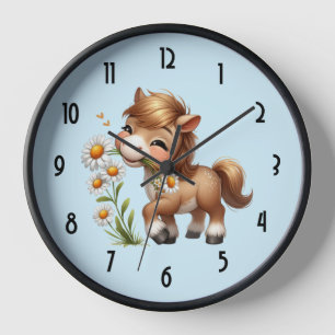 Cute Pony Eating Daisies Clock
