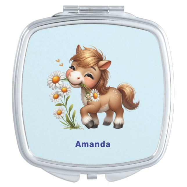 Cute Pony Eating Daisies Compact Mirror (Front)