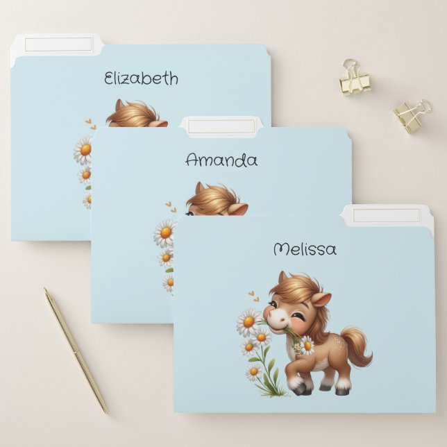 Cute Pony Eating Daisies File Folder (Set)