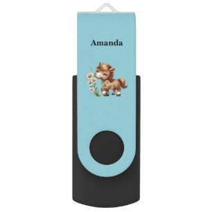 Cute Pony Eating Daisies Flash Drive