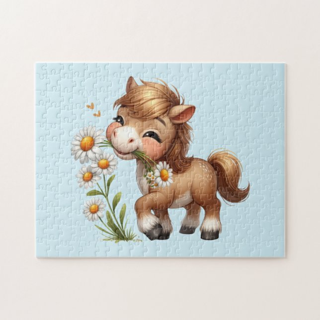 Cute Pony Eating Daisies Jigsaw Puzzle (Horizontal)