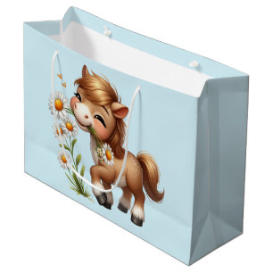 Cute Pony Eating Daisies Large Gift Bag