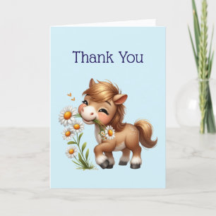Cute Pony Eating Daisies Letterpress Thank You Card