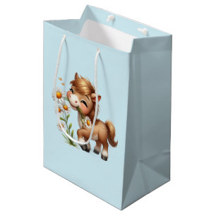 Cute Pony Eating Daisies Medium Gift Bag