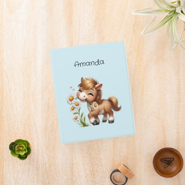 Cute Pony Eating Daisies Mini Binder (InSitu)
