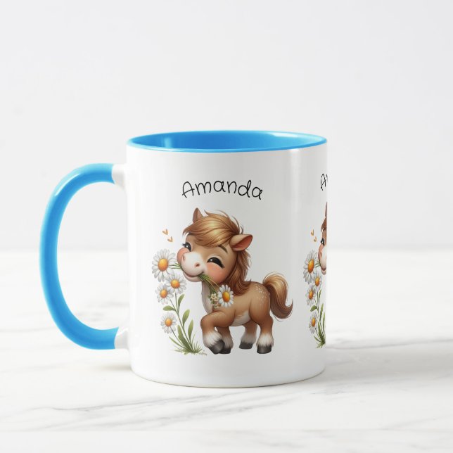 Cute Pony Eating Daisies Mug (Left)
