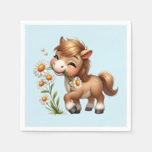 Cute Pony Eating Daisies Napkins