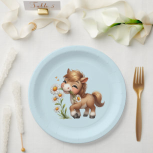Cute Pony Eating Daisies Paper Plates