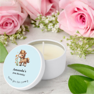 Cute Pony Eating Daisies Party Favor Mini Candle Favors