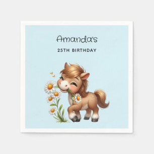 Cute Pony Eating Daisies Party Napkins