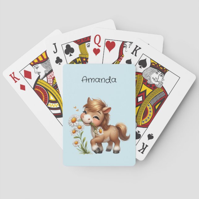 Cute Pony Eating Daisies Poker Cards (Back)