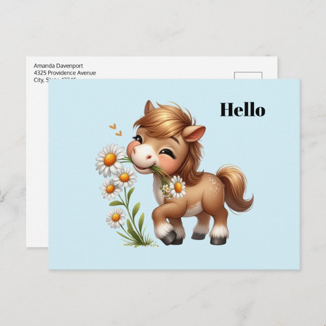 Cute Pony Eating Daisies Postcard (Front/Back)