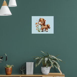 Cute Pony Eating Daisies Poster