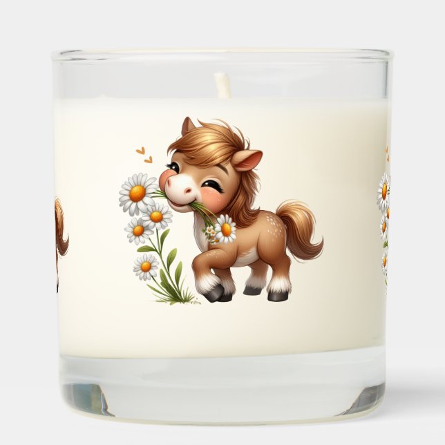 Cute Pony Eating Daisies Scented Candle (Right)