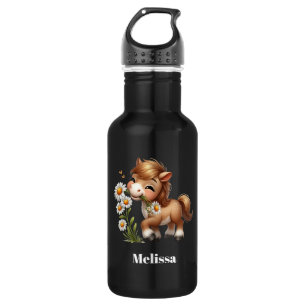 Cute Pony Eating Daisies Stainless Steel Water Bottle