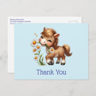 Cute Pony Eating Daisies Thank You Postcard