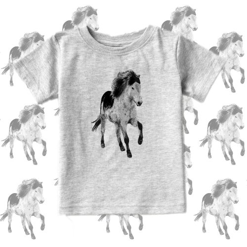 Cute Pony in motion black and white  Baby T_Shirt