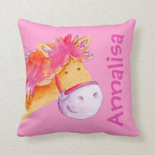 Cute pony name girls orange pink pillow