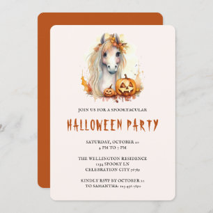 Cute Pony Orange Pumpkin Family Halloween Party Invitation