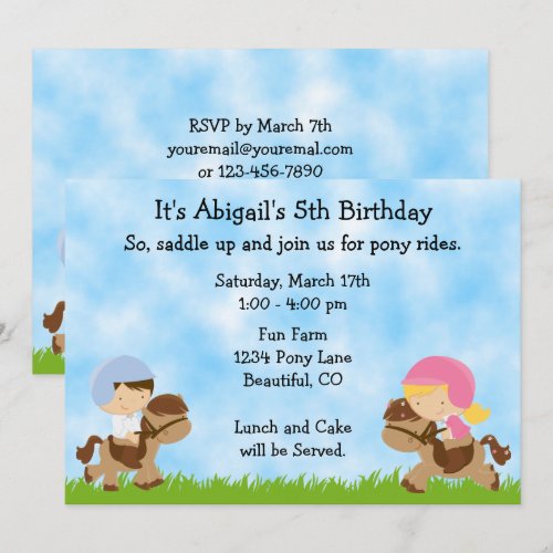 Pony Party Birthday Invitations for Girls and Boys