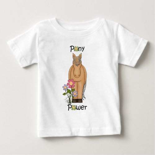 Cute Pony Power Horse and Flowers Baby T_Shirt