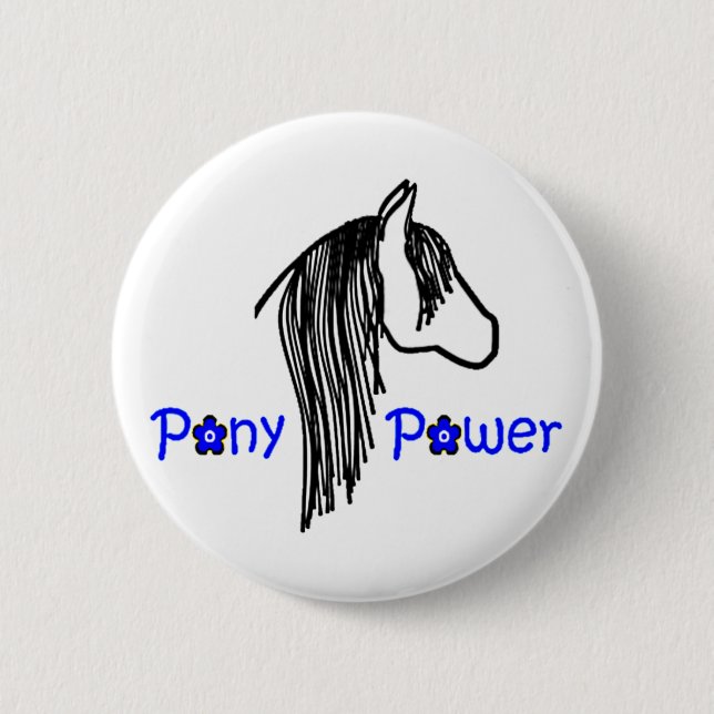 Cute Pony Power in Blue Horse Button (Front)