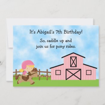 Cute Pony Rides Birthday Invitation For Girls by TheCutieCollection at Zazzle