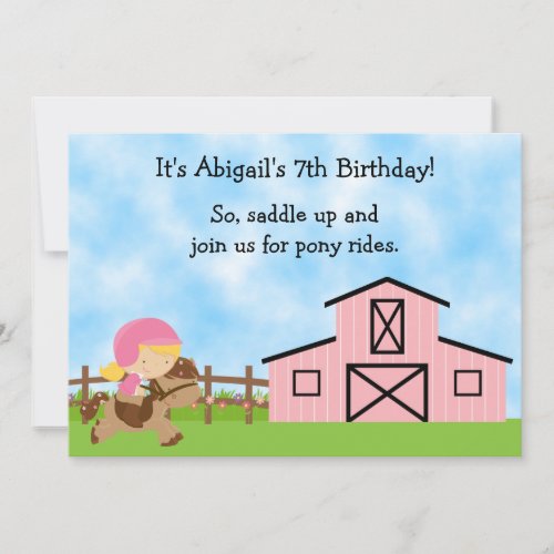 Cute Pony Rides Birthday Invitation for Girls