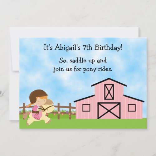 Cute Pony Rides Birthday Invitation for Girls