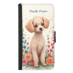 Cute Poodle and Flowers Samsung Galaxy S5 Wallet Case