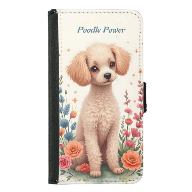 Cute Poodle and Flowers Samsung Galaxy Wallet Case (Front)
