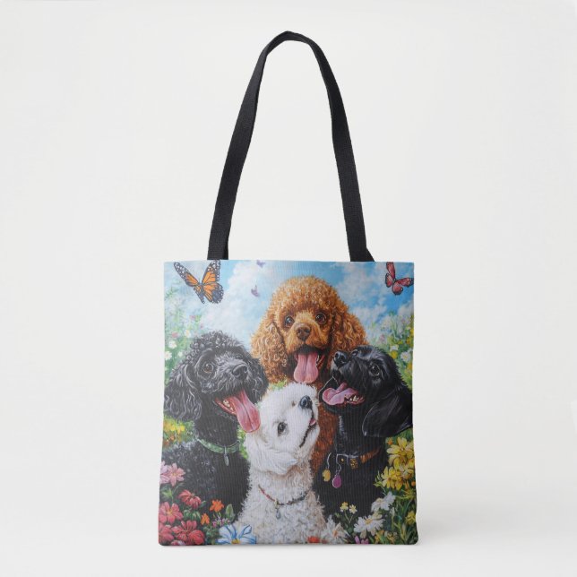 Cute Poodle and Goldendoodle Dog Tote Bag (Front)
