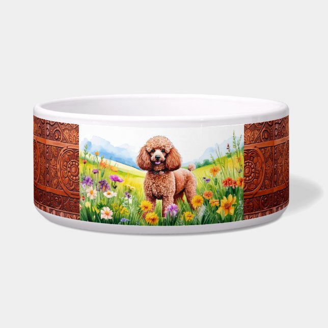 Cute Poodle and Wildflowers Bowl (Front)