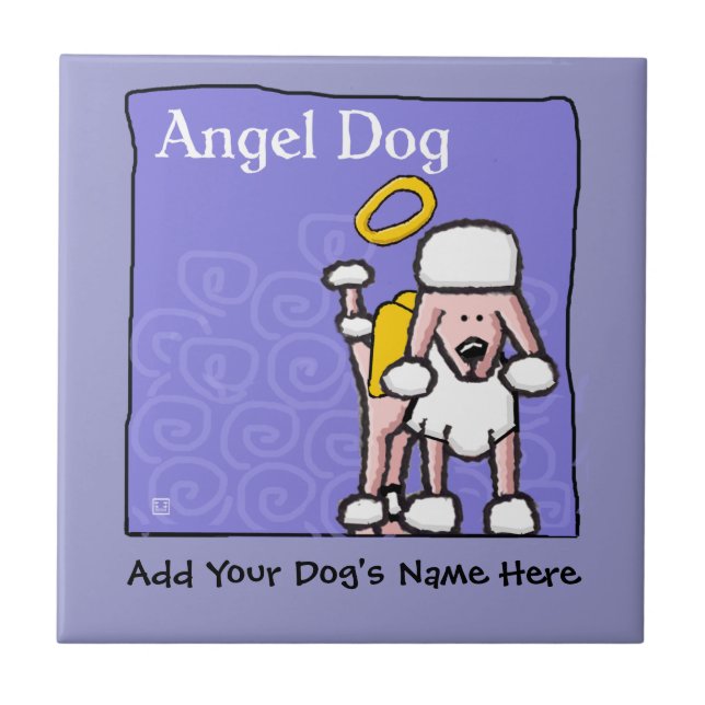 Cute Poodle Angel Dog Memorial Ceramic Tile (Front)