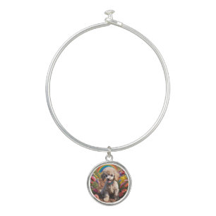 Cute Poodle Colorful flower and rainbow Bangle Bracelet