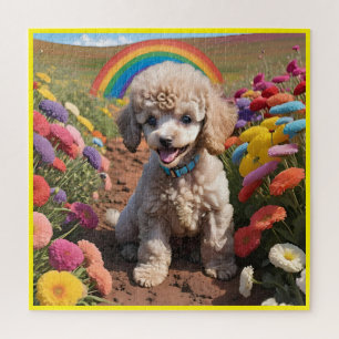 Cute Poodle Colorful flower and rainbow Jigsaw Puzzle