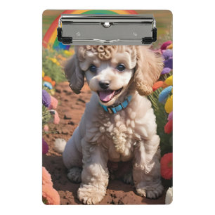 Cute Poodle Colorful flower and rainbow Mini Clipboard