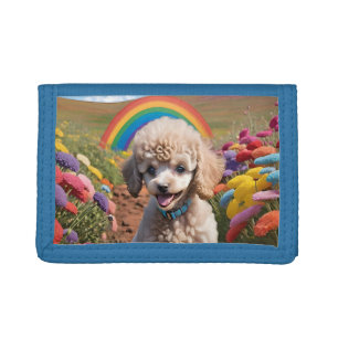 Cute Poodle Colorful flower and rainbow Tri-fold Wallet
