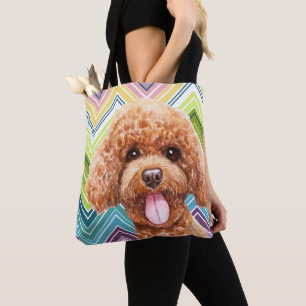 Cute Poodle Colorful Zigzag Pattern Tote Bag