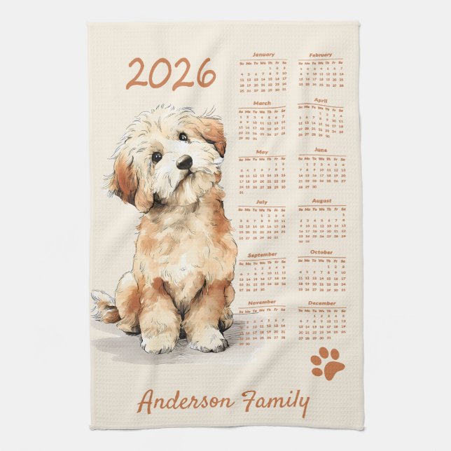 Cute Poodle Dog 2026 Calendar Kitchen Towel (Vertical)