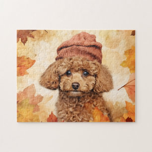 Cute Poodle Dog/Autumn/Fall Jigsaw Puzzle