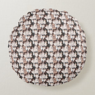 Cute Poodle & Dog Breed Illustration Pattern Round Pillow
