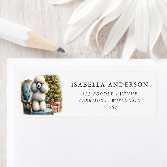 Cute Poodle Dog Christmas Watercolor Address Label (Insitu)
