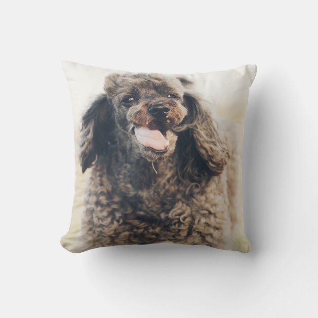 Cute Poodle Dog Face Smile Smiling Throw Pillow (Front)