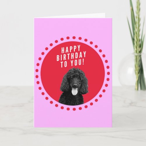 Cute Poodle Dog Happy Birthday Red Dots Circle Card